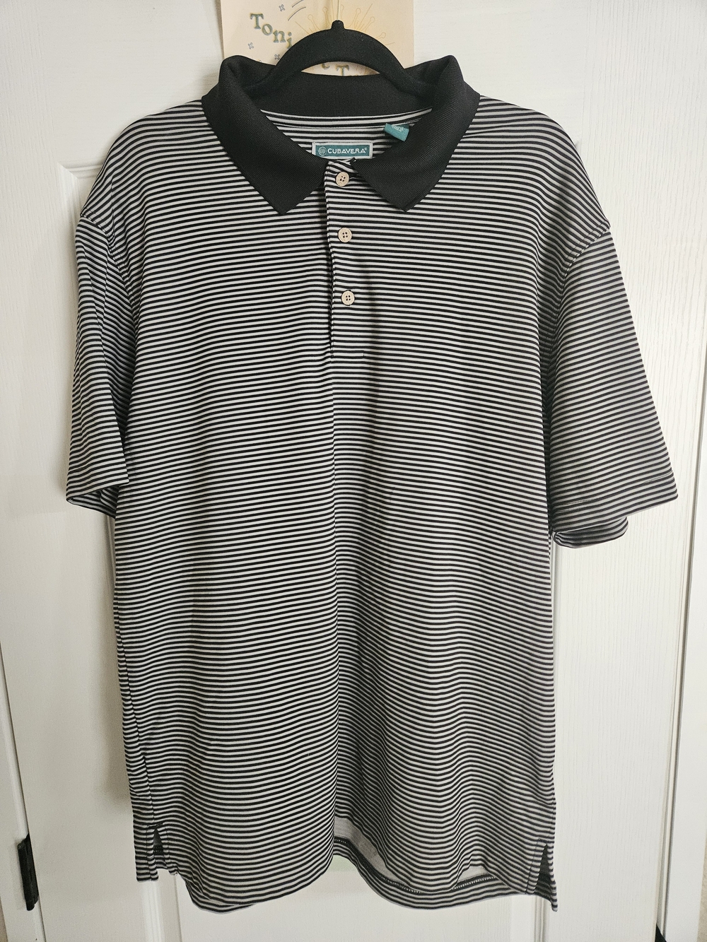 Men’s Black & White Striped Polo Shirt